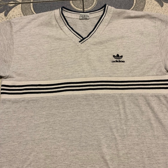 Vintage adidas Knitted V-Neck Embroidered Logo Tee - Picture 2 of 4